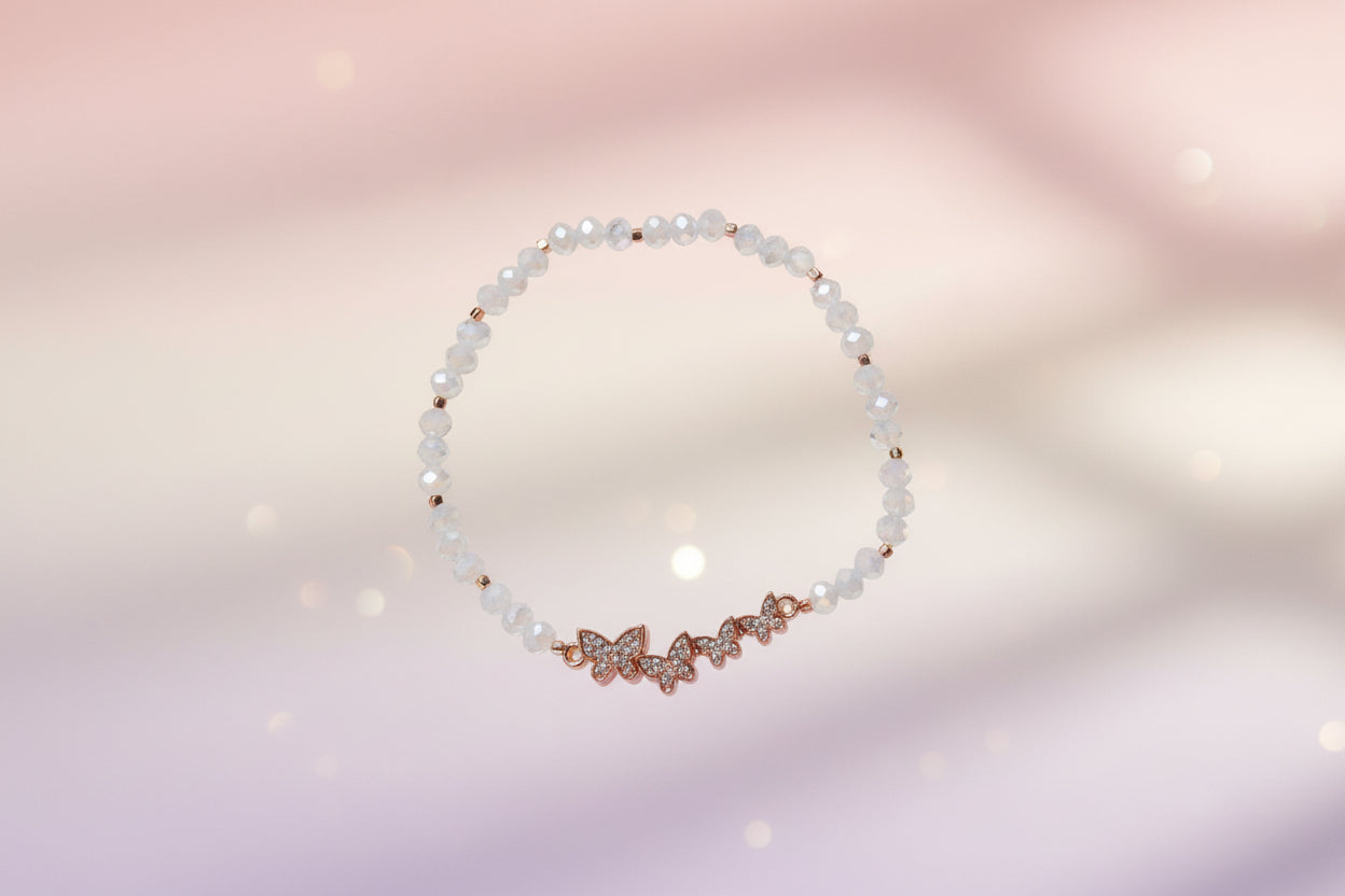 Linked Butterflies Glass Beaded Bracelet