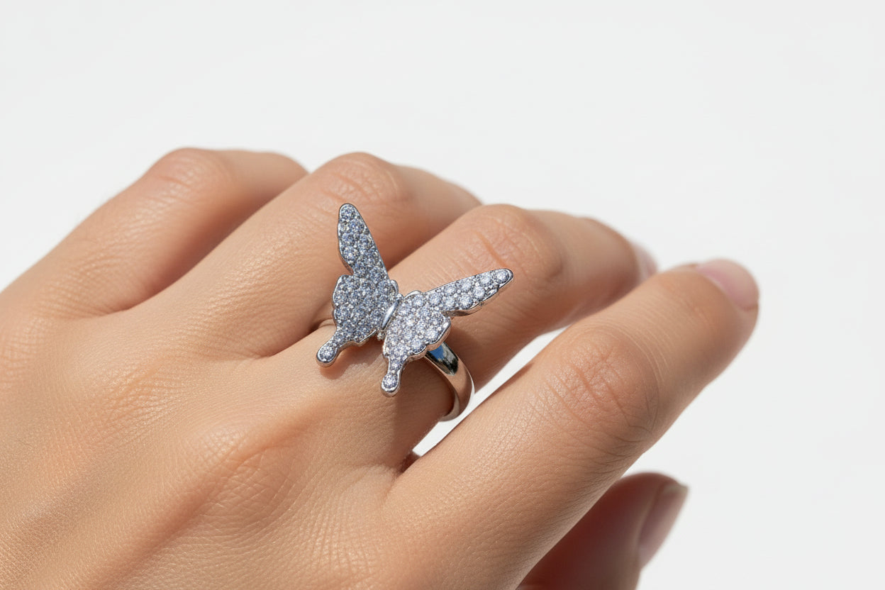 Butterfly Rhinestone Open Ring