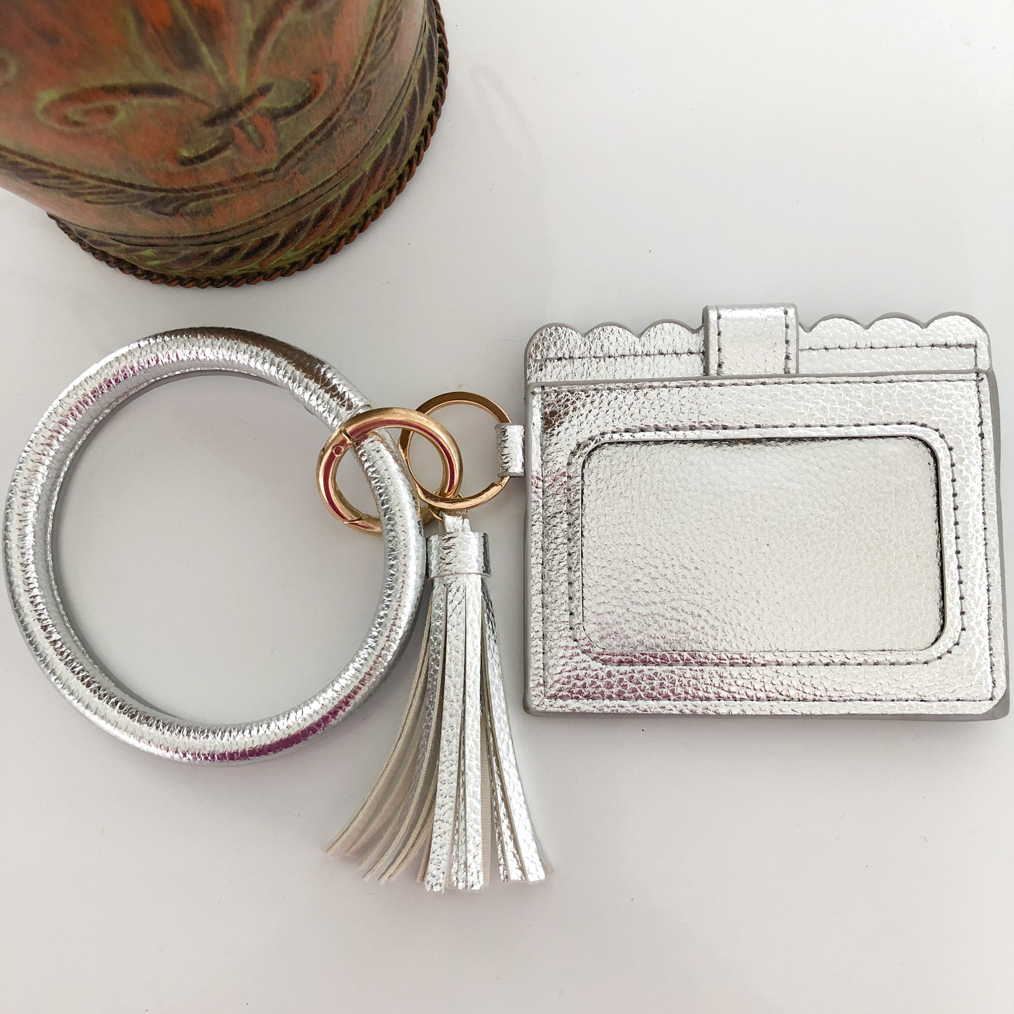Card Holder with Key Ring - Silver