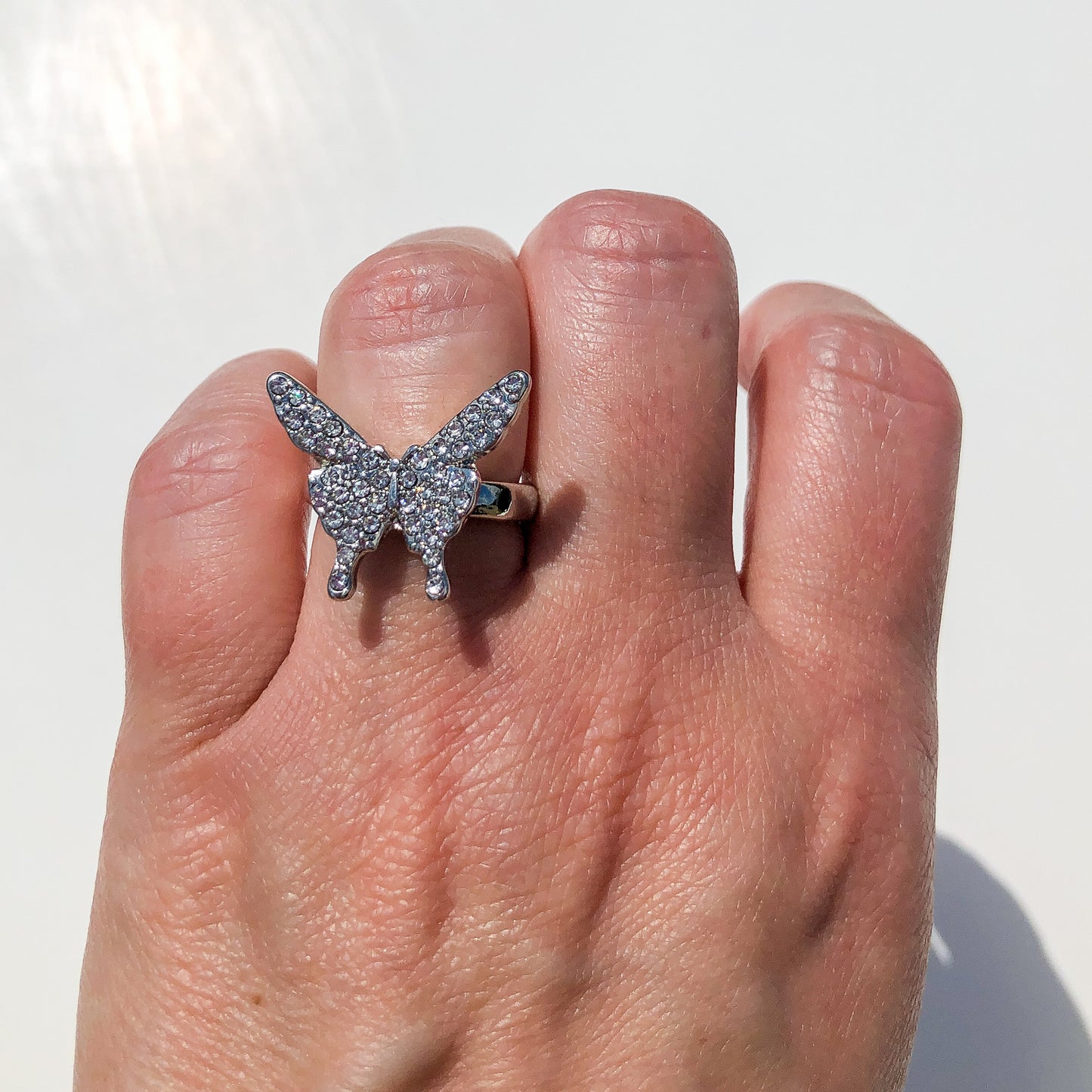 Butterfly Rhinestone Open Ring