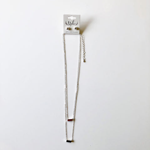 Rectangle Bar Charm Layered Necklace